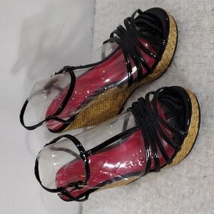 EUC Christian Sirano for Payless Black and Tan Wedge Sandals size 8